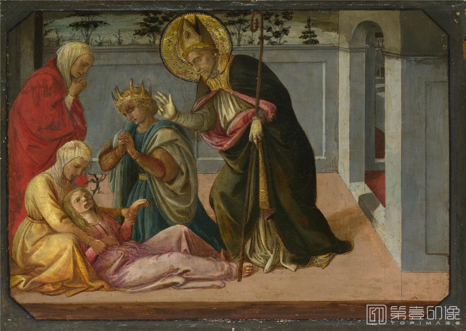 油画-大英博物馆藏画-Fra Filippo Lippi and workshop - Saint Zeno exorcising the Daughter of Gallienus-0691